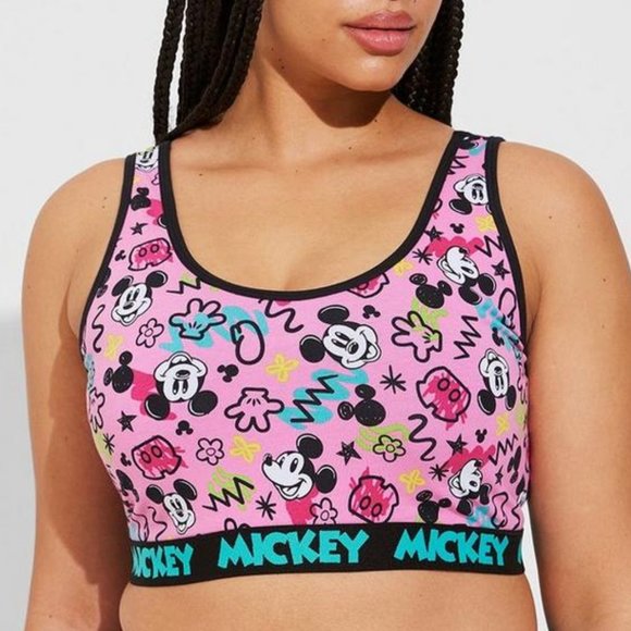❤️NWT VINTAGE TORRI DISNEY MICKEY MOUSE PRINT BRALETTE SCOOP SPORT BRA WIRELESS - Picture 1 of 14
